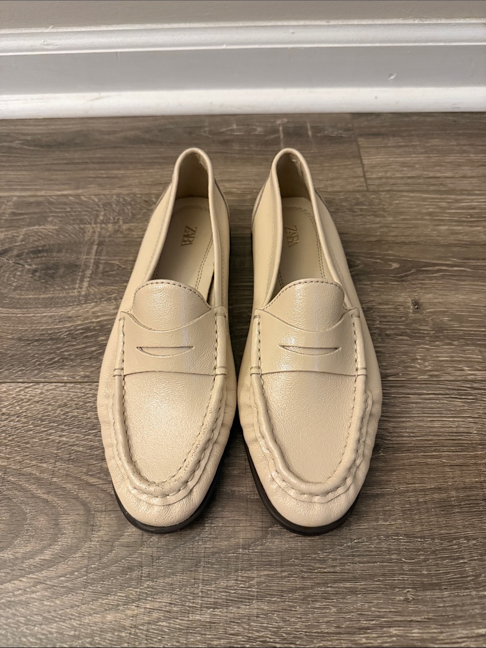 Zara Cream Leather Penny Loafers